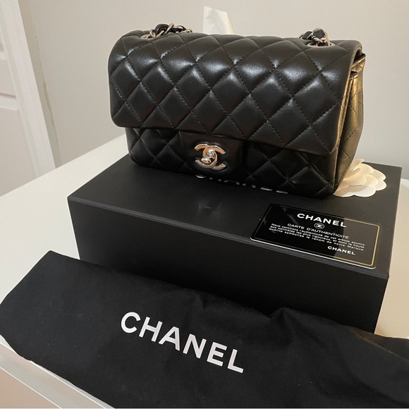 CHANEL Handbags - Chanel mini rectangular classic flap black lambskin SHW